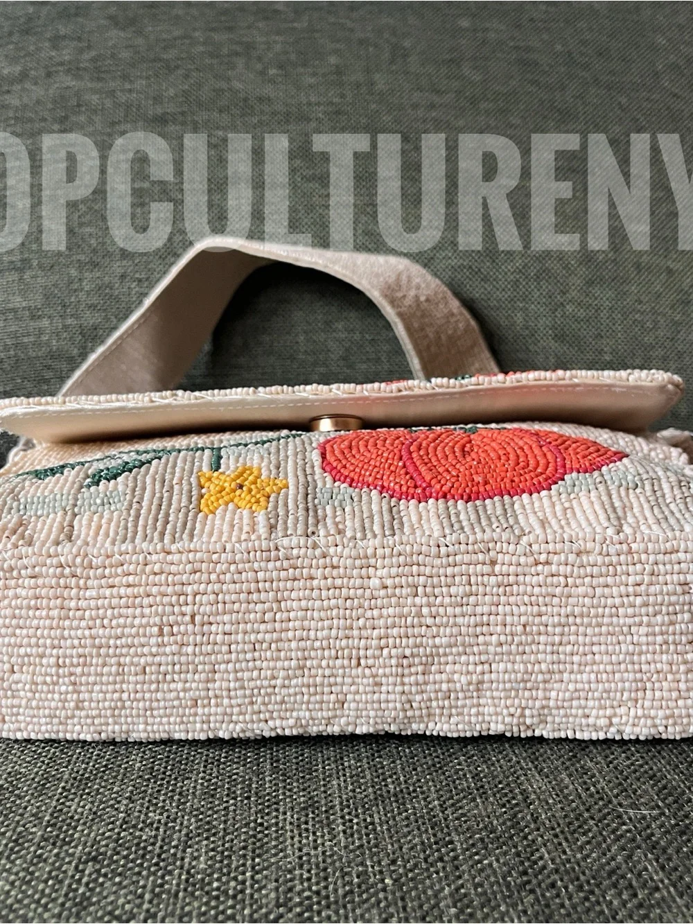 Beaded Pumpkin Motif Crossbody Bag - Cream/Orange